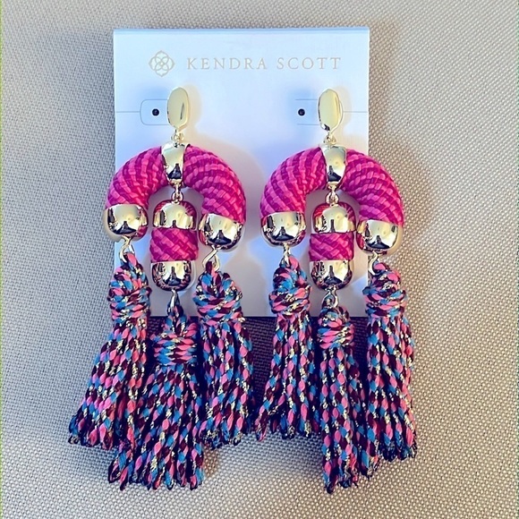 Brand New Kendra Scott Masie Tassel Statement Earrings 14k Gold Plated Pink - Picture 1 of 11